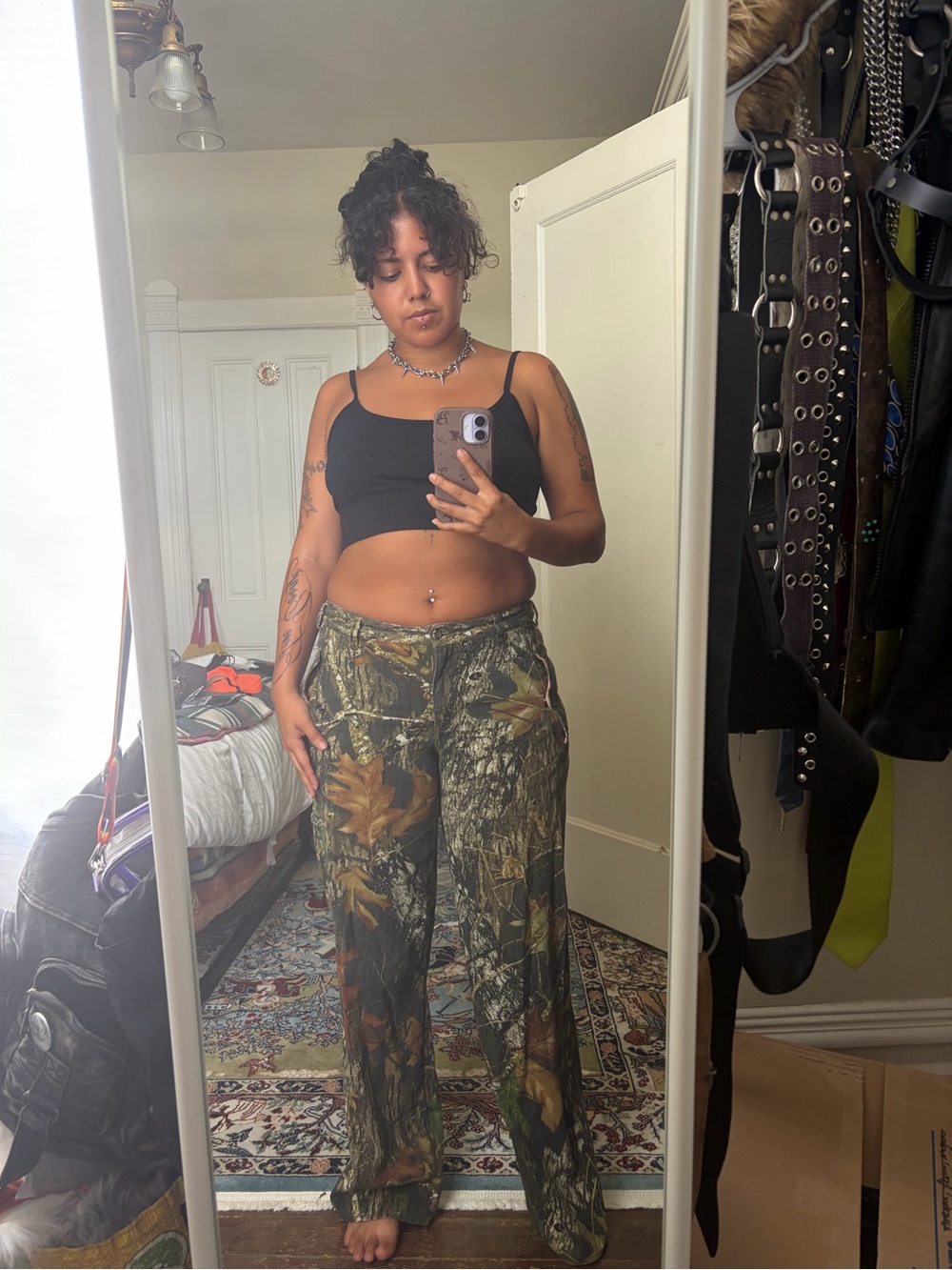 Wide Leg Camo Print Pants in Green